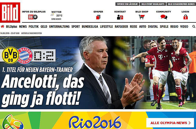 Erstes Spiel, erster Titel - wie die Kollegen von "bild.de" feststellen, geht das Titelsammeln unter Ancelotti flott los.