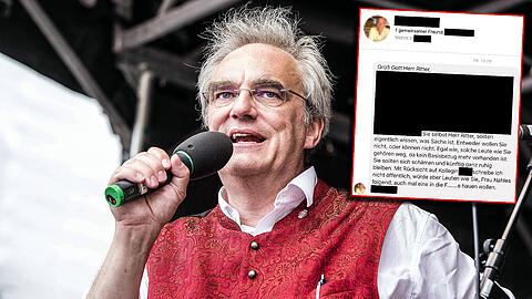 Florian Ritter spricht am 10. Mai auf der Demo gegen das Polizeiaufgabengesetz. Deshalb wird er von einem Polizisten schriftlich beschimpft (kleines Bild).