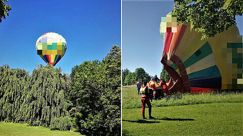 Heißluftballon in Not: Der Wind und die schwindenden Gasvorräte versetzten diesen Ballon in eine missliche Lage - die Bilder vom Einsatz.