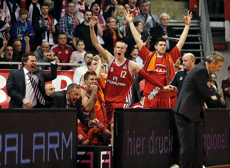 Die Basketballer des FC Bayern jubeln.
