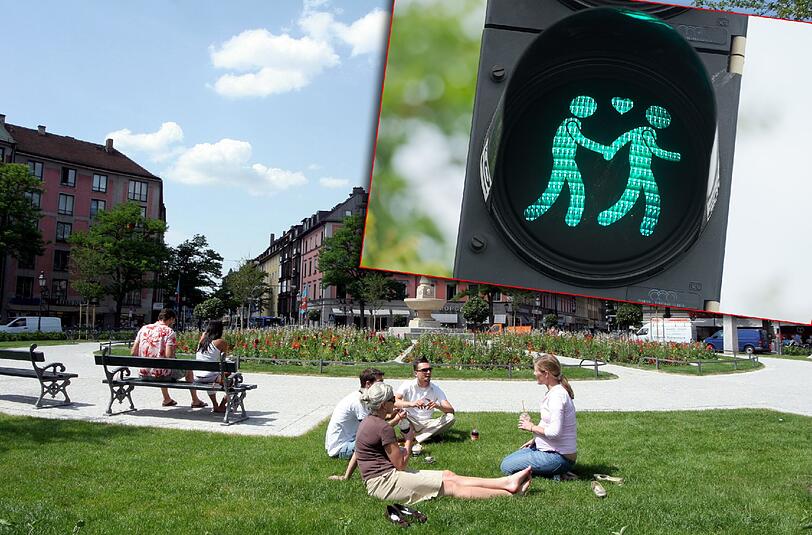 Wird bald in der Isarvorstadt zu sehen sein: Ein schwules Ampelpärchen.