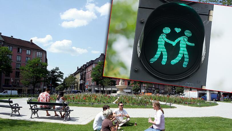 Wird bald in der Isarvorstadt zu sehen sein: Ein schwules Ampelpärchen. Wird bald in der Isarvorstadt zu sehen sein: Ein schwules Ampelpärchen.