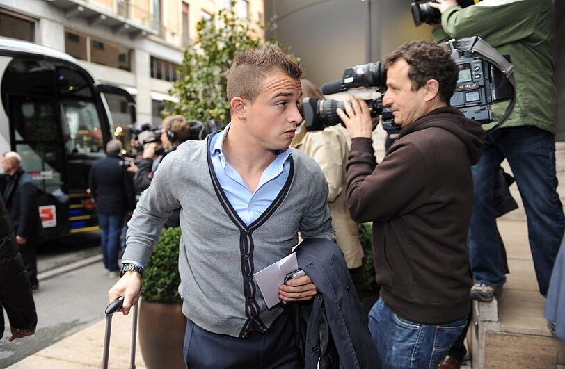 Xherdan Shaqiri vom FC Bayern kommt am Dienstag im Teamhotel in Turin (Italien) an. Der FC Bayern trifft am Mittwoch im Viertelfinal-Rückspiel auf Juventus Turin.