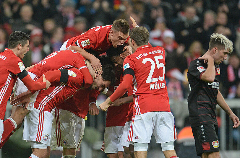 Nach drei Spielen ohne Sieg am Samstag mit einem Erfolgserlebnis: Der Bayern-Jubel gegen Leverkusen.