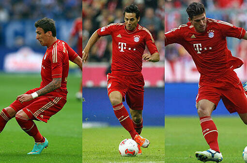 Bayerns flotter Dreier: Mario Mandzukic, Claudio Pizarro und Mario Gomez (v.l.) kämpfen im Sturm des FC Bayern um einen Platz.