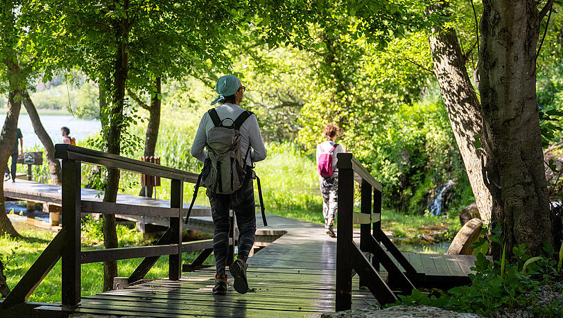 Wanderwege f&uuml;hren zur einzig erhaltenen H&ouml;hle im Park.