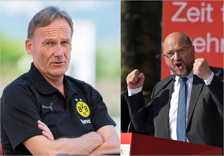 Muss eine finanzielle Obergrenze im Profi-Fußball her? BVB-Boss Hans-Joachim Schulz und Kanzlerkandidat Martin Schulz sind geteilter Meinung.