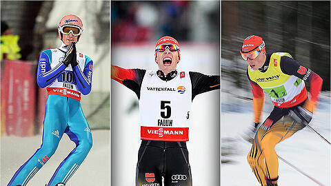 Das sind die deutschen Hoffnungsträger der verbleibenden WM-Zeit in Falun: Severin Freund, Johannes Rydzek und Erik Frenzel (v.l.).