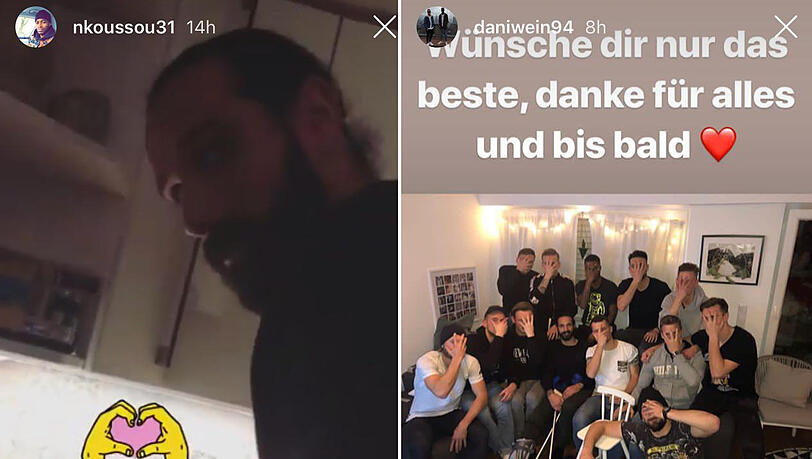 Links: Adriano Grimaldi kocht für seine Ex-Kollegen. Rechts: Das Abschiedsfoto mit Grimaldi-Torjubel. Links: Adriano Grimaldi kocht für seine Ex-Kollegen. Rechts: Das Abschiedsfoto mit Grimaldi-Torjubel.