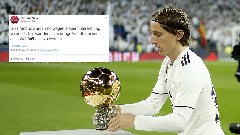 Platz 5-11: Christian Spiller (Journalist und Autor) - "Luka Modric wurde also wegen Steuerhinterziehung verurteilt. Das war der letzte nötige Schritt, um endlich auch Weltfußballer zu werden." (Im selben Jahr folgte auf den Tweet von Christian Spiller tatsächlich die Auszeichnung für Luka Modric mit dem Ballon d'Or).