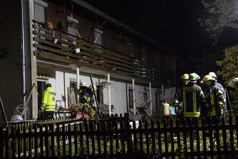 Feuer in einem Wohnhaus in Stein an der Traun: Eine Frau wurde bei dem Brand leicht verletzt. Ein Hund kam ums Leben. Die Bilder