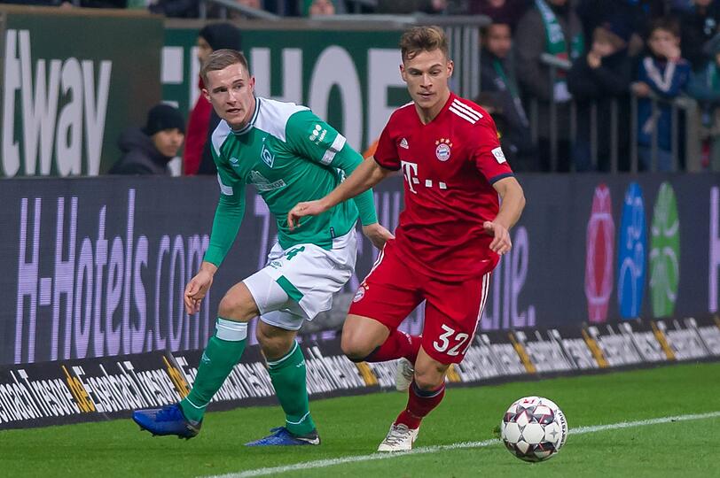 JOSHUA KIMMICH, Note 3: Nun Fixstarter im zentralen Mittelfeld als Sechser, kurbelte immer wieder das Spiel an, versuchte, die Lücken vorne zu finden. Gelungener Chip auf Gnabry vor dem 1:0. Minuspunkt: Lasches Abwehrverhalten vor dem 1:1 als er Kruse flanken ließ.