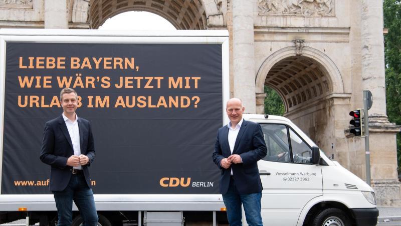 Kai Wegner (r), Landesvorsitzender der CDU Berlin, und Stefan Evers, Generalsekretär der CDU Berlin, stehen vor einem Transporter. Foto: Sven Hoppe/dpa Kai Wegner (r), Landesvorsitzender der CDU Berlin, und Stefan Evers, Generalsekretär der CDU Berlin, stehen vor einem Transporter. Foto: Sven Hoppe/dpa