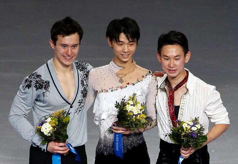 Die besten Eiskunstläufer bei Olympia in Sotschi: Chan (l.),  Hanyu(m.) und Ten (r.)