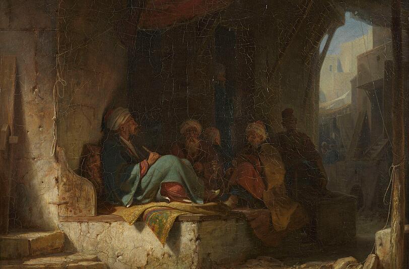 Carl Spitzweg hat diese Shisha schmauchenden &bdquo;Türken im Kaffeehaus&ldquo; 1855 gemalt.
