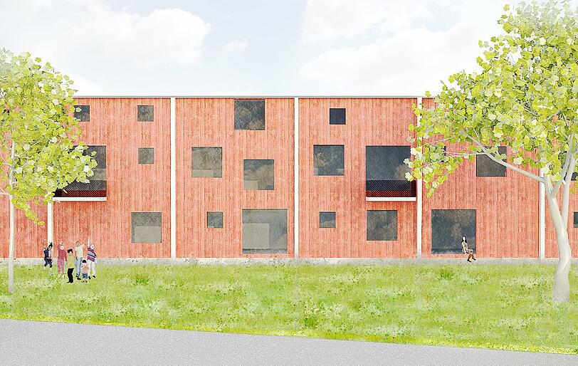 So könnte das Haupthaus von Wolfgang Nöths Flüchtlings- und Künstler-Projekt &bdquo;Quartier&ldquo; in Johanneskirchen einmal aussehen: In einer alten Holz-Lagerhalle sind Wohnungen in Modulbauweise entstanden, deren Größe sich an die räumlichen Bedürfnisse der Bewohner anpassen lässt.