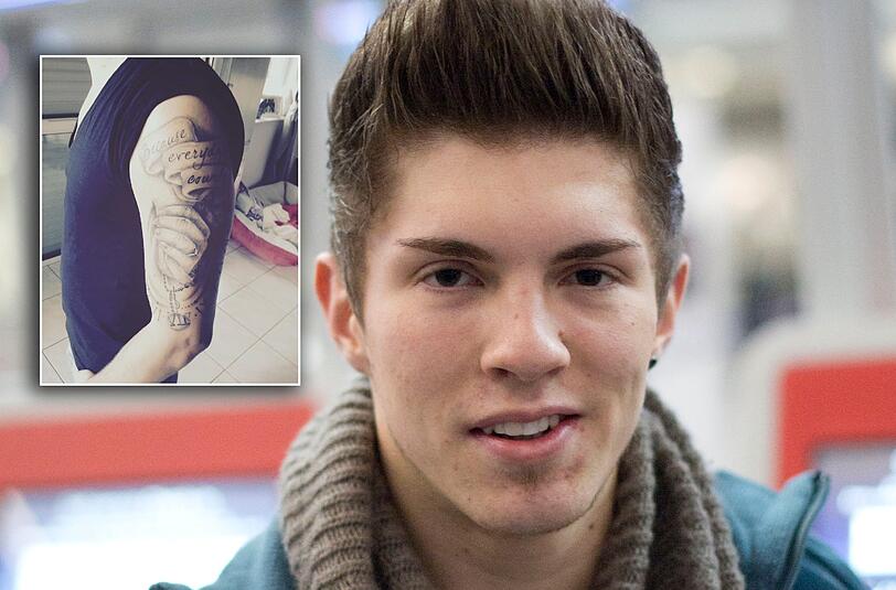 Es scheint, als wäre bei Joey Heindles Tattoo ein Leerzeichen vergessen worden.