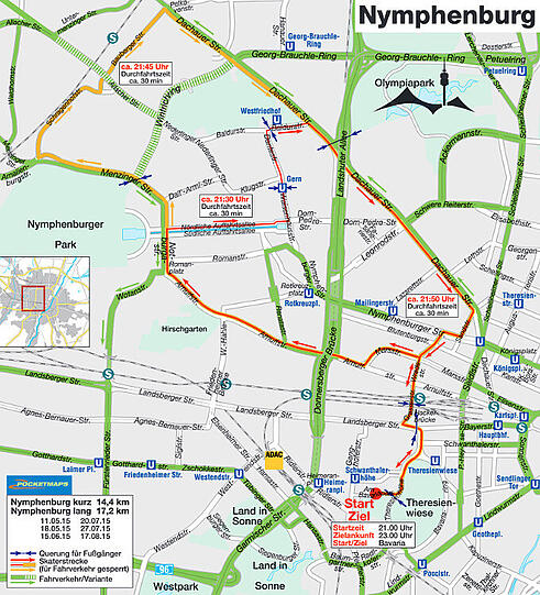 Die Strecke der AOK Blade Night am 11. Mai 2015 durch Nymphenburg.