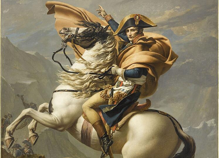 So kommt man zwar nicht über den Berg, aber da weiß einer genau, wo’s lang geht: „Bonaparte beim Überschreiten der Alpen am Großen Sankt Bernhard“, 1800 von Jacques-Louis David gemalt. So kommt man zwar nicht über den Berg, aber da weiß einer genau, wo’s lang geht: „Bonaparte beim Überschreiten der Alpen am Großen Sankt Bernhard“, 1800 von Jacques-Louis David gemalt.