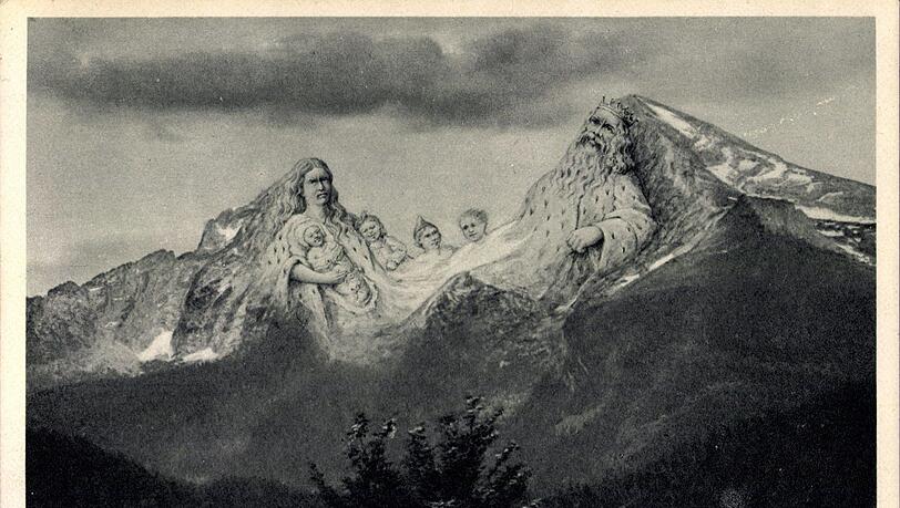 Die Watzmann-Sage: der grausame König mit Frau und den sieben Kindern.