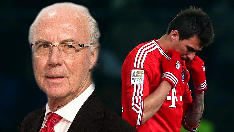 Ehrenpräsident Franz Beckenbauer macht sich über den FC Bayern (hier Stürmer Mario Mandzukic) lustig. Ehrenpräsident Franz Beckenbauer macht sich über den FC Bayern (hier Stürmer Mario Mandzukic) lustig.