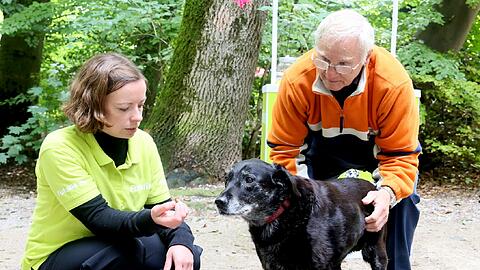 Tierärztin Johanna Klickermann gibt Entwarnung. Werner Hermann und seine Bonnie dürfen weiter Wurstsemmeln essen. Beide.