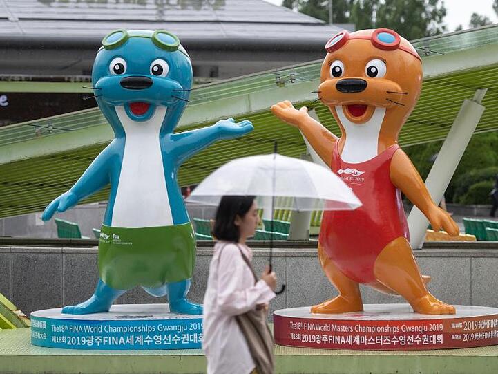 Zwei Otter sind die Maskottchen der Schwimm-WM im südkoreanischen Gwangju.
