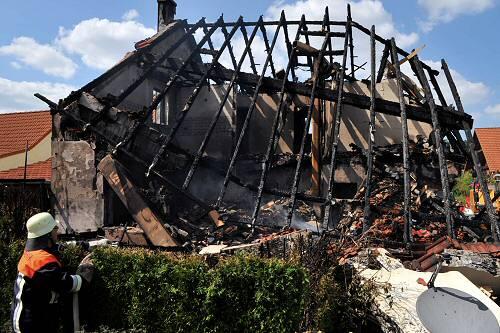 Das zerstörte Wohnhaus in Burghaslach