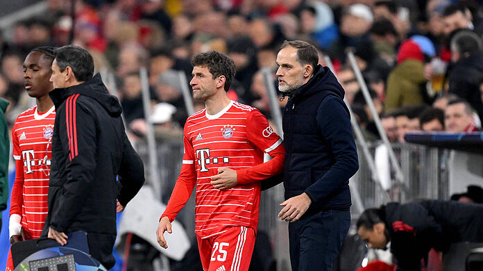 Wurde gegen Manchester City von Thomas Tuchel (re.) nur eingewechselt: Thomas Müller.