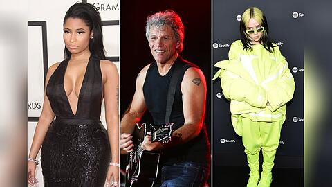 Unter anderem Nicki Minaj (l.), Jon Bon Jovi und Billie Eilish sehen den Einsatz von Künstlicher Intelligenz in der Musikbranche kritisch.