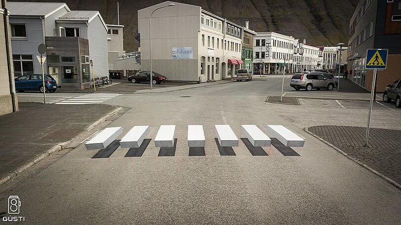 Einen 3D-Zebrastreifen (wie hier im isländischen Isafjordur) wird es in München nicht geben.