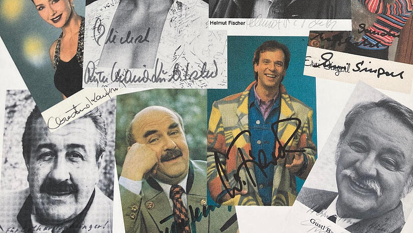 Autogrammkarten von den Schauspielern der Serie: Repro-Fotograf Kain hat auf seinem Stadtführungsordner diese Collage zusammengestellt. Autogrammkarten von den Schauspielern der Serie: Repro-Fotograf Kain hat auf seinem Stadtführungsordner diese Collage zusammengestellt.