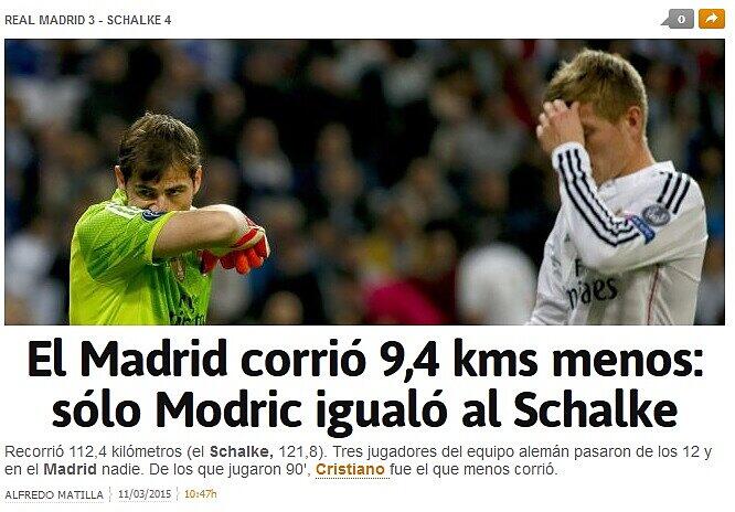 Der Titel der spanischen Zeitung AS: "Madrid läuft 9,4 Km weniger als Schalke: Nur Modric kommt an Schalke ran"
