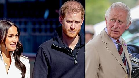 Wie wird es für Charles (r.), Harry und Meghan wohl weitergehen?