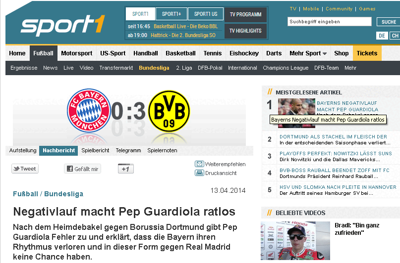 Sport1.de sieht einen ratlosen Bayern-Trainer.