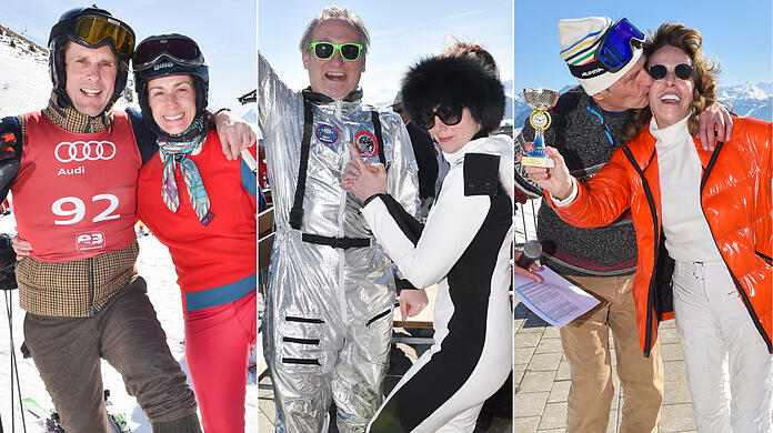 Die Promis haben Spaß beim 10. Skirennen "Fireball" in Kitzbühel.