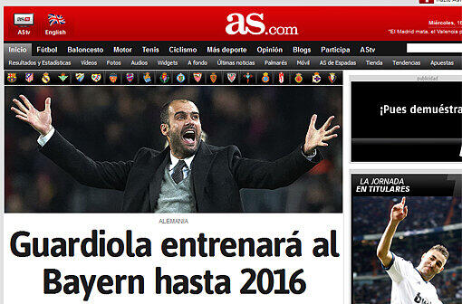 Die spanische Sportzeitung As stellt die Verpflichtung Guardiolas relativ sachlich fest.