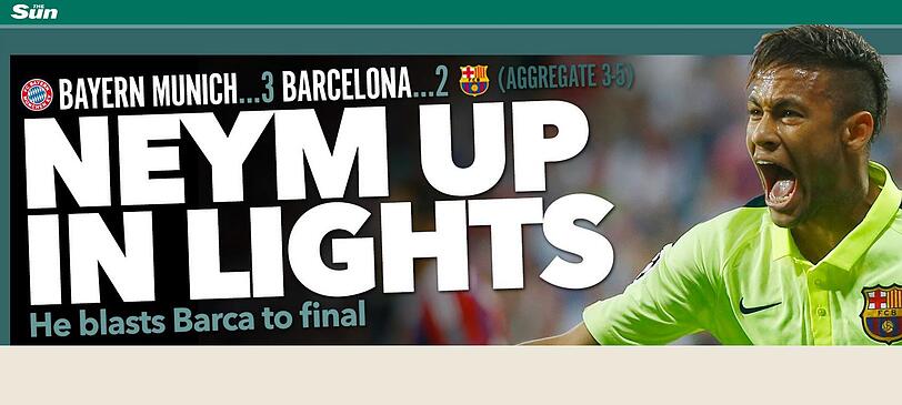 "The Sun" :  Neymar bombt den FC Barcelona ins Finale.