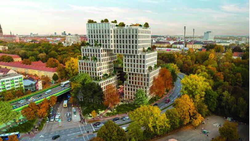 Dort, wo der Neubau hinsoll, steht bislang ein dunkler Komplex, in dem auch Arztpraxen untergebracht sind.