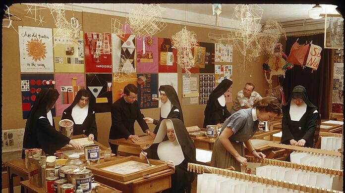 Klösterliche Kunstwerkstatt im Immaculate Heart College 1955.