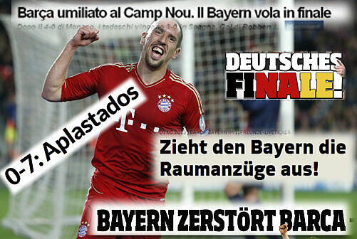 Die Bayern in Raumanzügen, ein rein deutsches Finale in London, eine Demontage Barcelonas. So schreibt die Presse über den Finaleinzug des FC Bayern München ins Endspiel der Champions League.