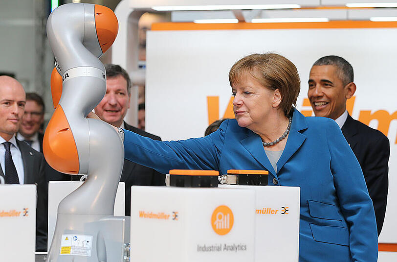 Bundeskanzlerin Angela Merkel und US-Präsident Barack Obama waren am Montag zu Besuch auf der Hannover Messe. Die Bilder.