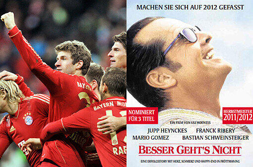Gratulation zur Herbstmeisterschaft: Nach einer Idee von Uli Hoeneß entwirft die AZ das abgewandelte Plakat zum Film &bdquo;Besser geht&rsquo;s nicht&ldquo; mit Jack Nicholson.