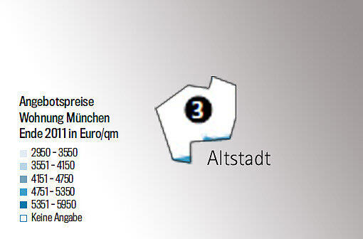 Die Quadratmeterpreise in den Stadtvierteln. Je dunkler das blau, desto teurer die Wohnungen. Alles unter 4000 Euro ist heute günstig. Checken Sie Ihr Viertel. Einfach weiterklicken!