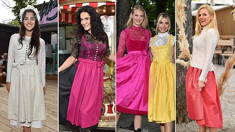 Wenige Wochen vor Start der Wiesn 2023 feiern die Promi-Damen in München bereits in Dirndl.