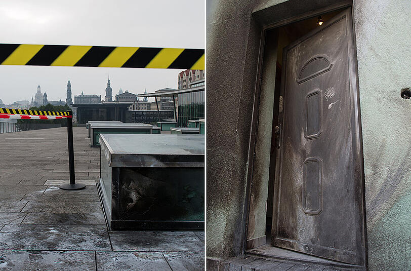 Die beiden Tatorte: links das Congress Cender, rechts die Fatih Camii Moschee in Dresden.