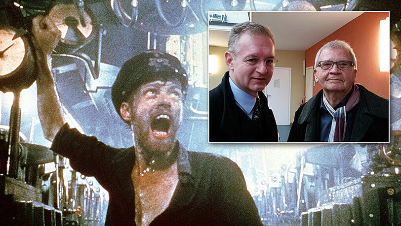 Berühmte Szene aus dem Kinofilm von 1981: Johann (Erwin Leder) bringt im Film die Maschinen der U-9 auf Hochtouren. Oben rechts: Erfolgreich vor Gericht - Kameramann Jost Vacano (r.) mit seinem Anwalt Nikolaus Reber am Donnerstag im Landgericht.