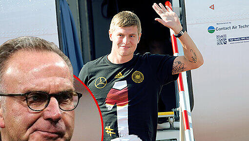 FC Bayern Vorstandsmitglied Karl-Heinz Rummenigge begrüßte die Nationalspieler am Münchner Flughafen und äußerte sich zum möglichen Wechsel von Toni Kroos. FC Bayern Vorstandsmitglied Karl-Heinz Rummenigge begrüßte die Nationalspieler am Münchner Flughafen und äußerte sich zum möglichen Wechsel von Toni Kroos.