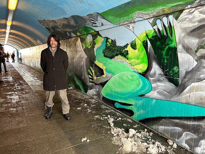 Loomit hat unter anderem diesen Frosch im Tunnel auf dem Karl-Müler-Weg gesprayt.