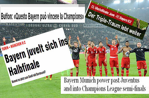"Gegen die Qualität Bayerns ist Juve machtlos". So berichtet die italienische und internationale Presse über den Bayern-Sieg in Turin.
